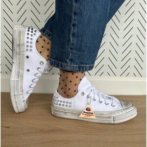 🤩Sz 6.5 Womens Shoes Converse Chuck 70 Stud Low Top Sneaker White A07208C Edgy